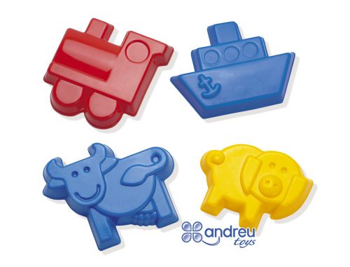 Jogo dantoy moldes areia 4 modelos 12 cm caixa de 32 unidades sortidas , Dantoy , 68280 , 5701217012453